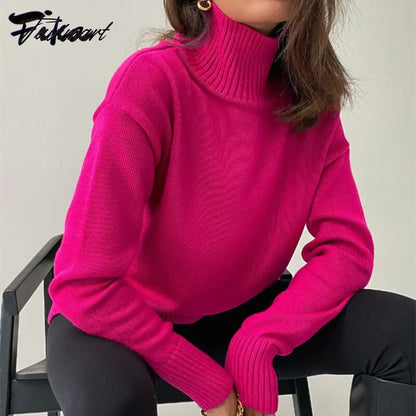 Women Knitted Turtleneck Sweater Oversize Long Sleeve Loose Ladies Pullover Tops Casual Autumn Warm Solid Female Sweaters
