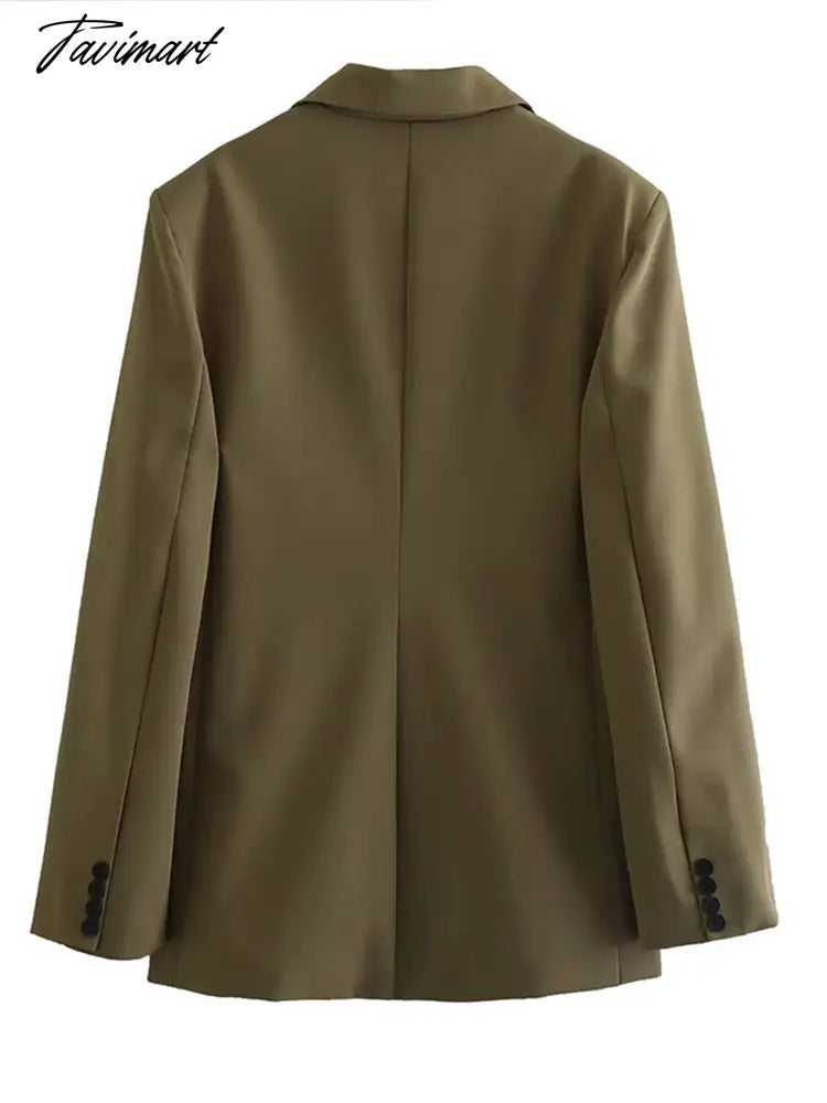 Women Lapel Single Button Classic Vintage Blazer Dark Green Long Sleeve Pocket Outwear Office Lady Loose Coat Suit Jacket