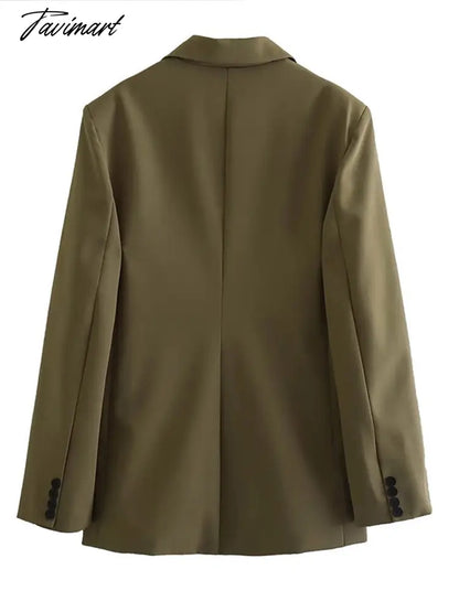 Women Lapel Single Button Classic Vintage Blazer Dark Green Long Sleeve Pocket Outwear Office Lady Loose Coat Suit Jacket