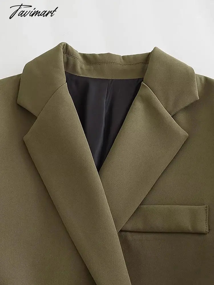 Women Lapel Single Button Classic Vintage Blazer Dark Green Long Sleeve Pocket Outwear Office Lady Loose Coat Suit Jacket