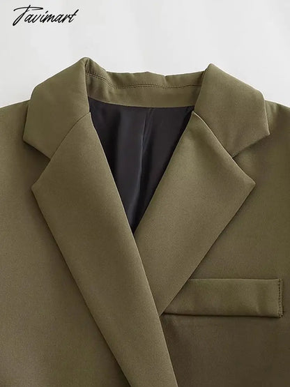 Women Lapel Single Button Classic Vintage Blazer Dark Green Long Sleeve Pocket Outwear Office Lady Loose Coat Suit Jacket