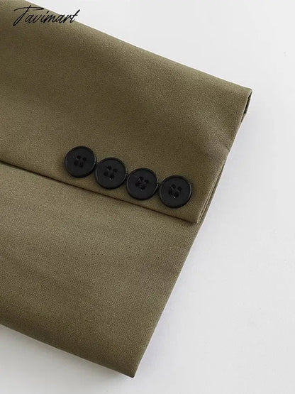 Women Lapel Single Button Classic Vintage Blazer Dark Green Long Sleeve Pocket Outwear Office Lady Loose Coat Suit Jacket
