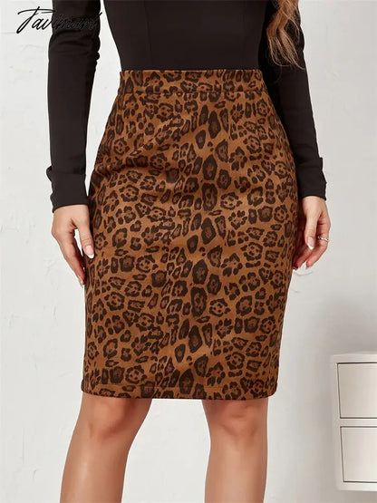 Women Leopard Print Long Skirts Suede Fabric Official Ladies New Wrap Skirt Autumn Elastic High Waisted Maxi Skirts