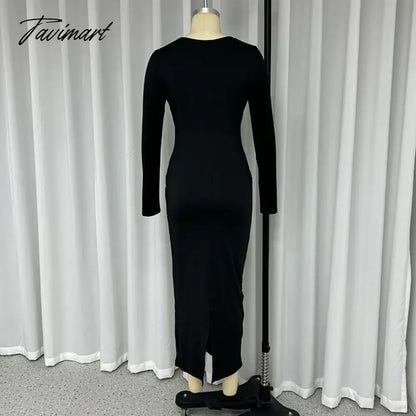 Women Long Dress Autumn Fashion Full Sleeve Solid Black Sexy Cutout Gown Elegant Bodycon Party Dress High Streetwear