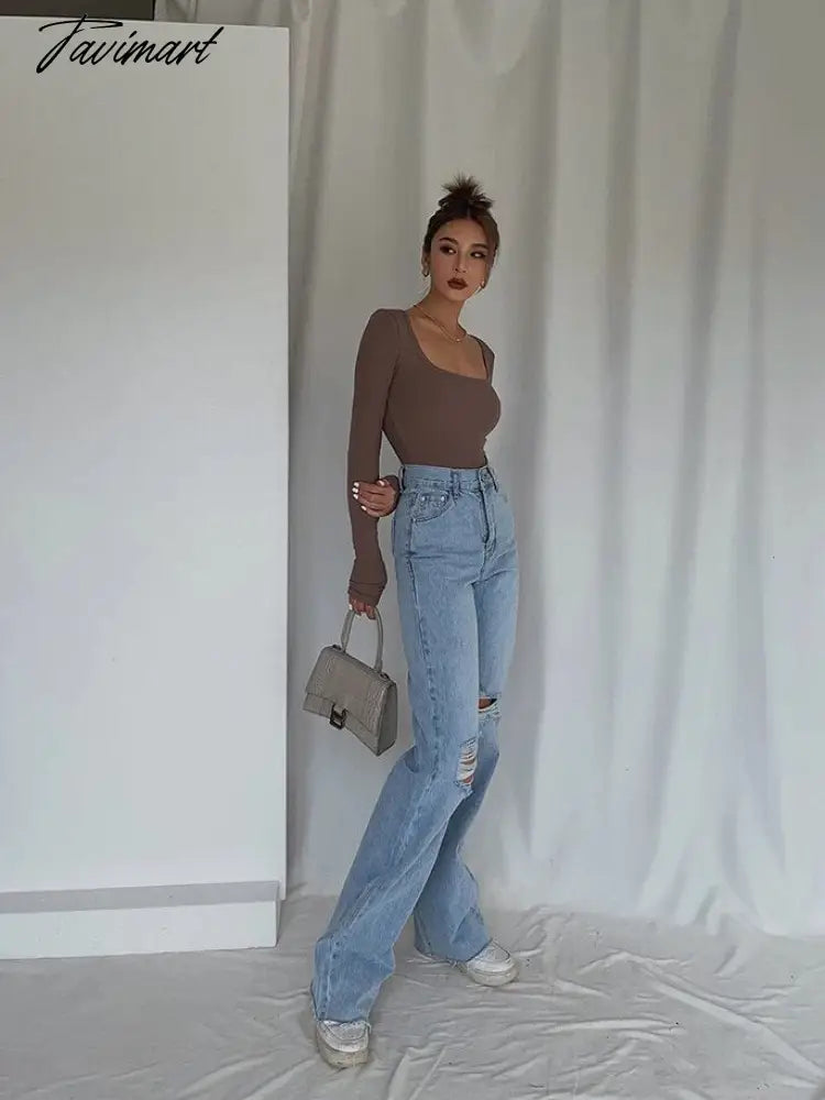 Women Long Sleeve T-Shirts Skinny All-match Sexy Square-Collar Tops Ladies Simple Fashion Elastic Vintage Chic Tees