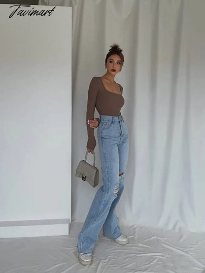 Women Long Sleeve T-Shirts Skinny All-match Sexy Square-Collar Tops Ladies Simple Fashion Elastic Vintage Chic Tees