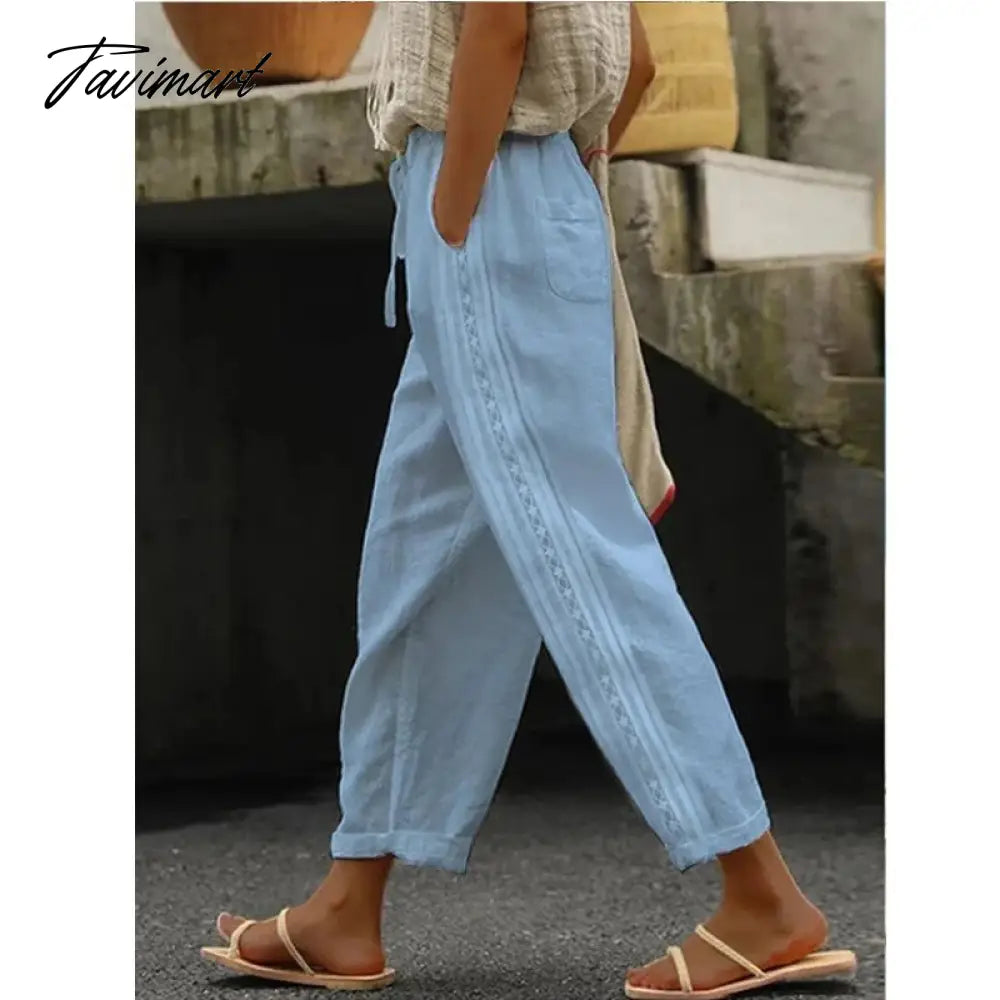 Women Pants Cotton Linen Solid Summer Female Pantalon Pockets Drawstring Casual Loose Straight Trousers Women's Clothing Pants