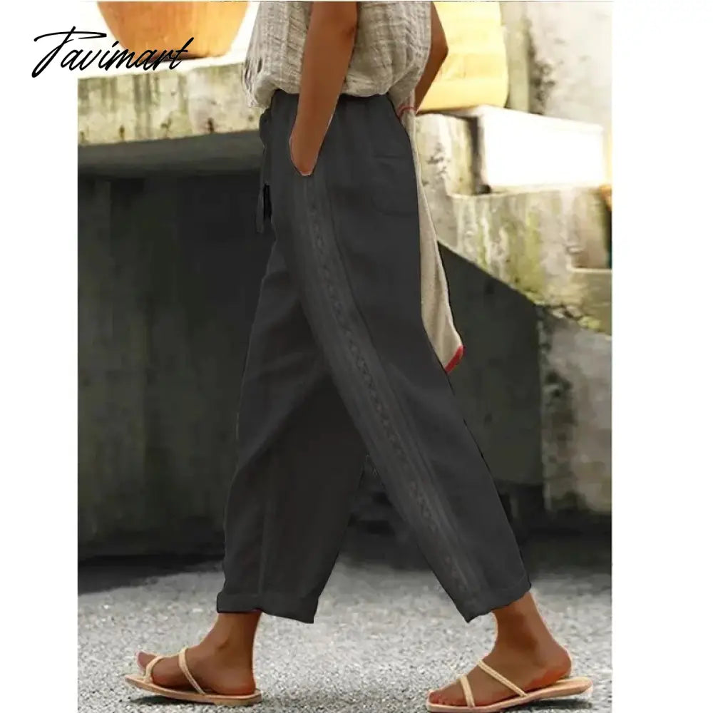 Women Pants Cotton Linen Solid Summer Female Pantalon Pockets Drawstring Casual Loose Straight Trousers Women's Clothing Pants