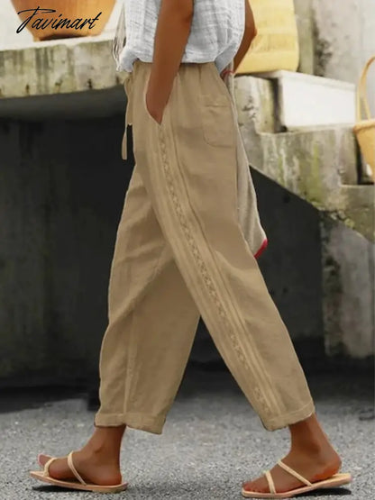 Women Pants Cotton Linen Solid Summer Female Pantalon Pockets Drawstring Casual Loose Straight Trousers Women's Clothing Pants