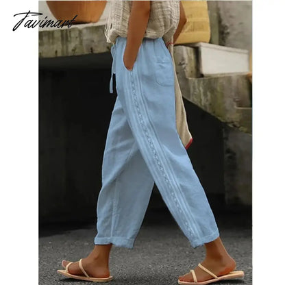 Women Pants Cotton Linen Solid Summer Female Pantalon Pockets Drawstring Casual Loose Straight Trousers Women's Clothing Pants