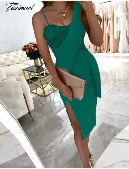 Women'S New Solid Color Asymmetrical Fashion Sequin Dress With One Shoulder Sling And Sexy Slim Fit Slit Evening Dress
