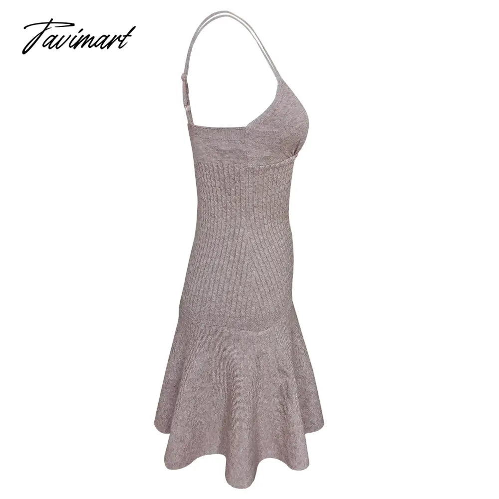 Women's Summer Beach Casual Vacation Solid Color Sling Knit Flower Sexy V-Neck Backless Pleated Party Mini Dress