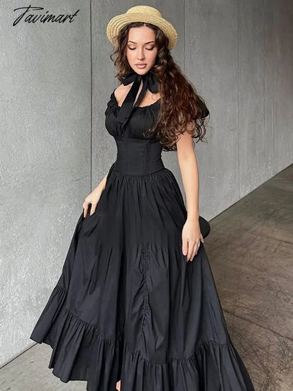 Women's Summer Bubble Short-sleeved Long Dress French Court Style Dress Women's Medieval Elegant Retro A-line Sexy Slit Dresses