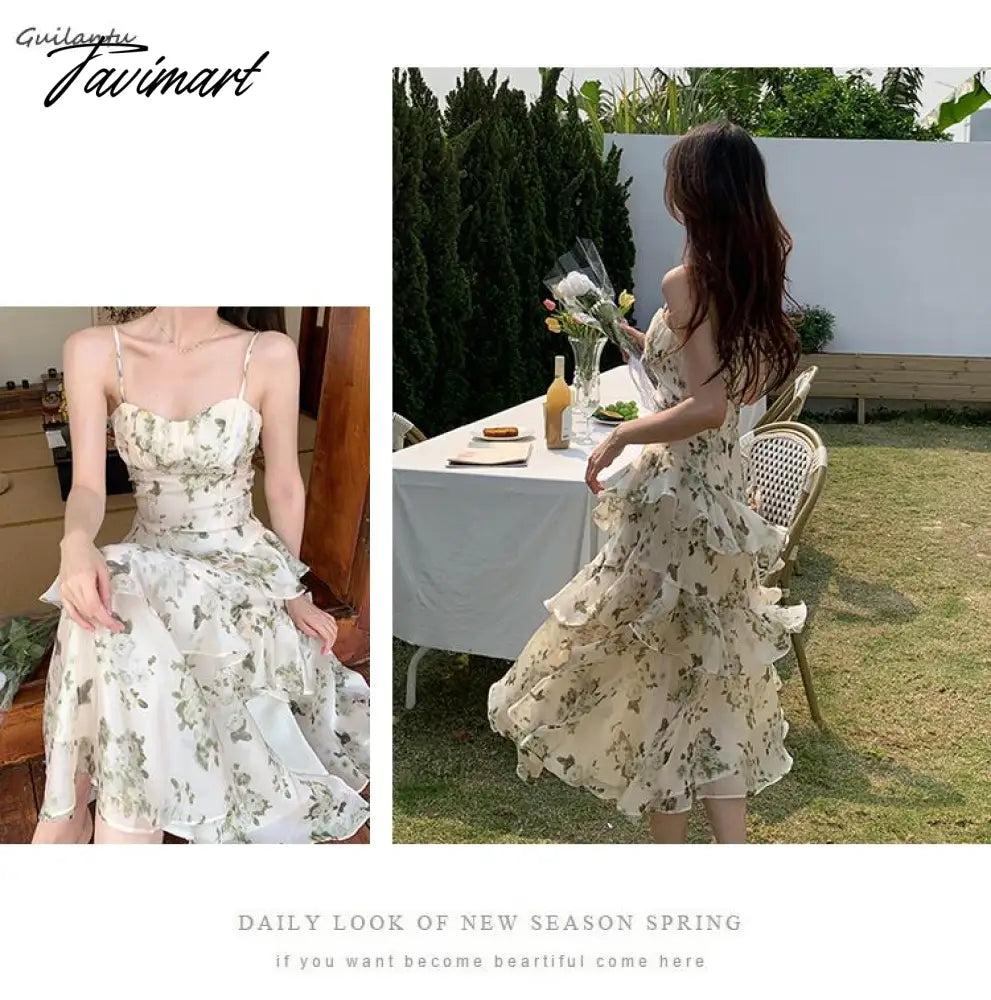 Women's Summer Floral Beach Midi Dress V Neck Sleeveless Spaghetti Strap Backless Ruffle Dress Elegant Casual Party Slip Dresses