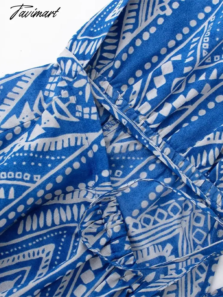 Women Sexy Halterneck Backless Lace Up Printed Short Dress Elegant Ruffled Mini Skirt Summer New Fashion Party Beach Dress
