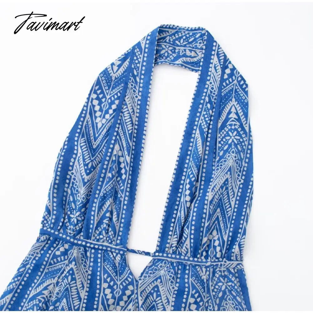 Women Sexy Halterneck Backless Lace Up Printed Short Dress Elegant Ruffled Mini Skirt Summer New Fashion Party Beach Dress