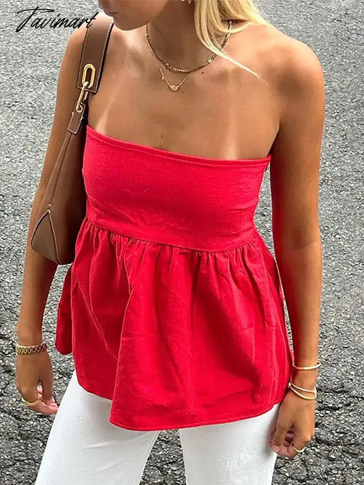 Women Sexy Strapless Solid Ruffle Short Top Fashion Off Shoulder Backless Sleeveless Tank Tops 2024 Summer Chic Lady Streetwear