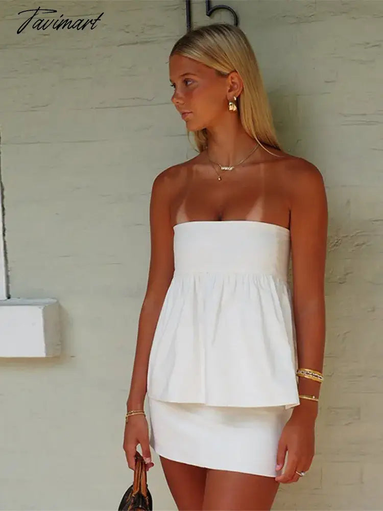 Women Sexy Strapless Solid Ruffle Short Top Fashion Off Shoulder Backless Sleeveless Tank Tops 2024 Summer Chic Lady Streetwear