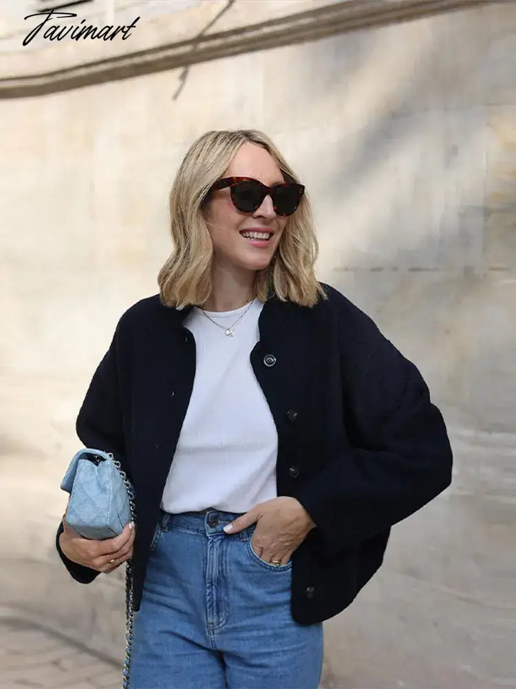 Women Solid Stand Collar Cropped Jackets Casual Long Sleeve Single Breasted Loose Coats Fashion Autumn Commute Office Streetwear