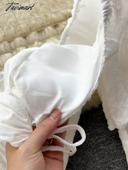 Women Square Collar Shirt Korean White Crop Top Spring Autumn Bubble Long Sleeve Sexy Bra Tank Tops
