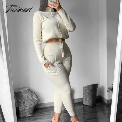 Women Sweater Suit Track Costume 2 Pieces Sets Casual Autumn Winter Turtleneck Pullovers And Long Knitted Pants Knitted Sets