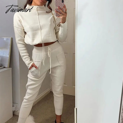 Women Sweater Suit Track Costume 2 Pieces Sets Casual Autumn Winter Turtleneck Pullovers And Long Knitted Pants Knitted Sets