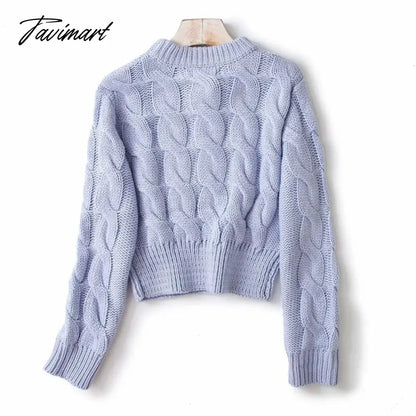 Women Vintage Chunky Cable Knit Crop Jumper Crew Neck Cable Cropped Knit Top