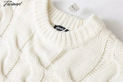 Women Vintage Chunky Cable Knit Crop Jumper Crew Neck Cable Cropped Knit Top