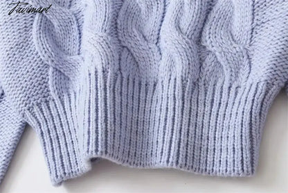 Women Vintage Chunky Cable Knit Crop Jumper Crew Neck Cable Cropped Knit Top