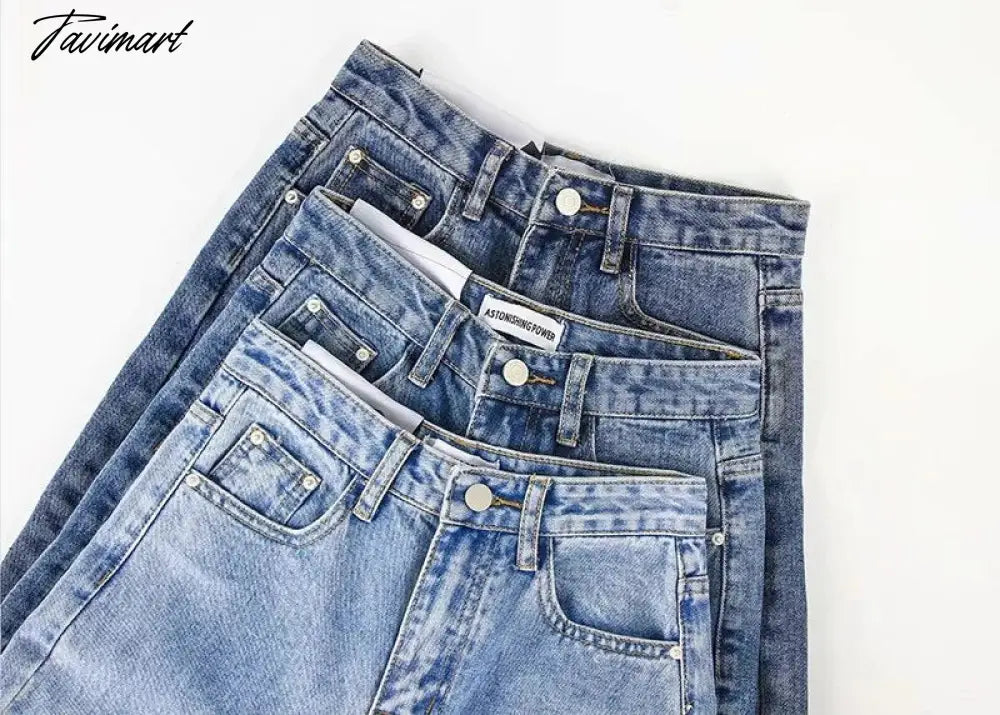 Women Vintage High Waist Straight Leg Jeans Blue Wide Leg Jean