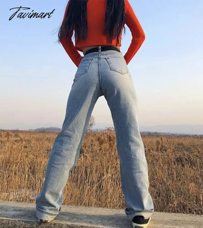 Women Vintage High Waist Straight Leg Jeans Blue Wide Leg Jean