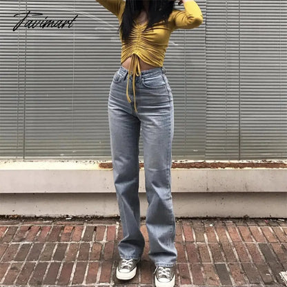 Women Vintage High Waist Straight Leg Jeans Blue Wide Leg Jean