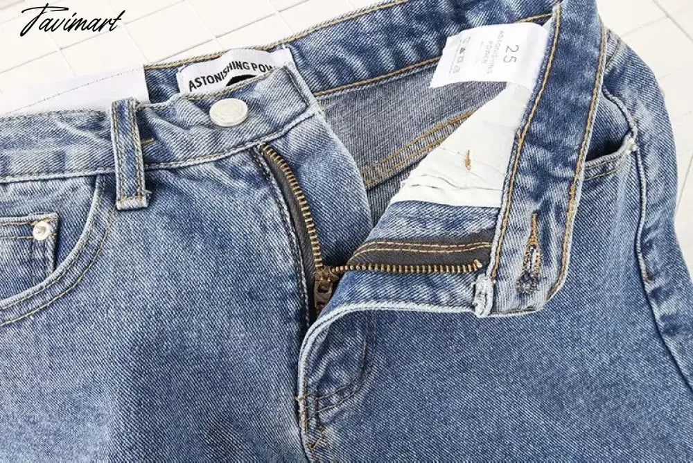 Women Vintage High Waist Straight Leg Jeans Blue Wide Leg Jean