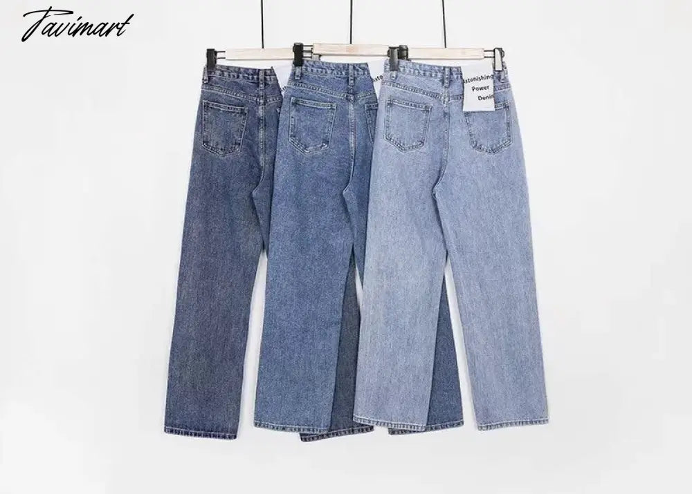 Women Vintage High Waist Straight Leg Jeans Blue Wide Leg Jean