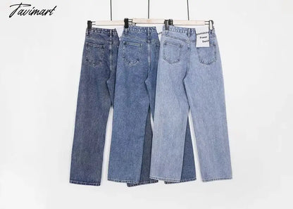 Women Vintage High Waist Straight Leg Jeans Blue Wide Leg Jean