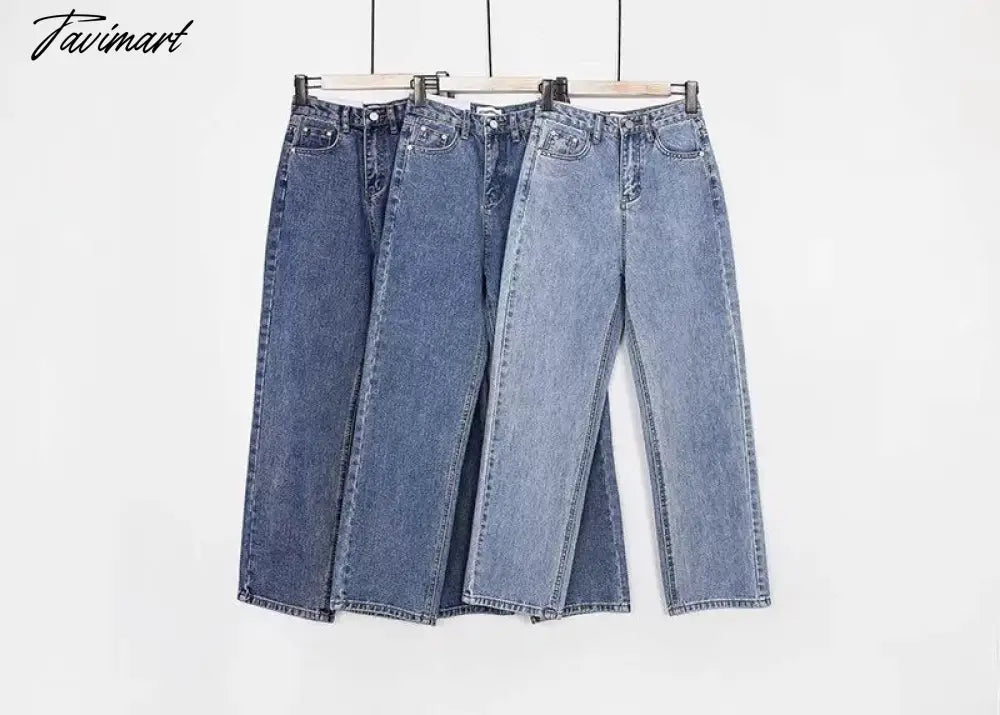 Women Vintage High Waist Straight Leg Jeans Blue Wide Leg Jean