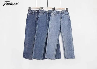 Women Vintage High Waist Straight Leg Jeans Blue Wide Leg Jean
