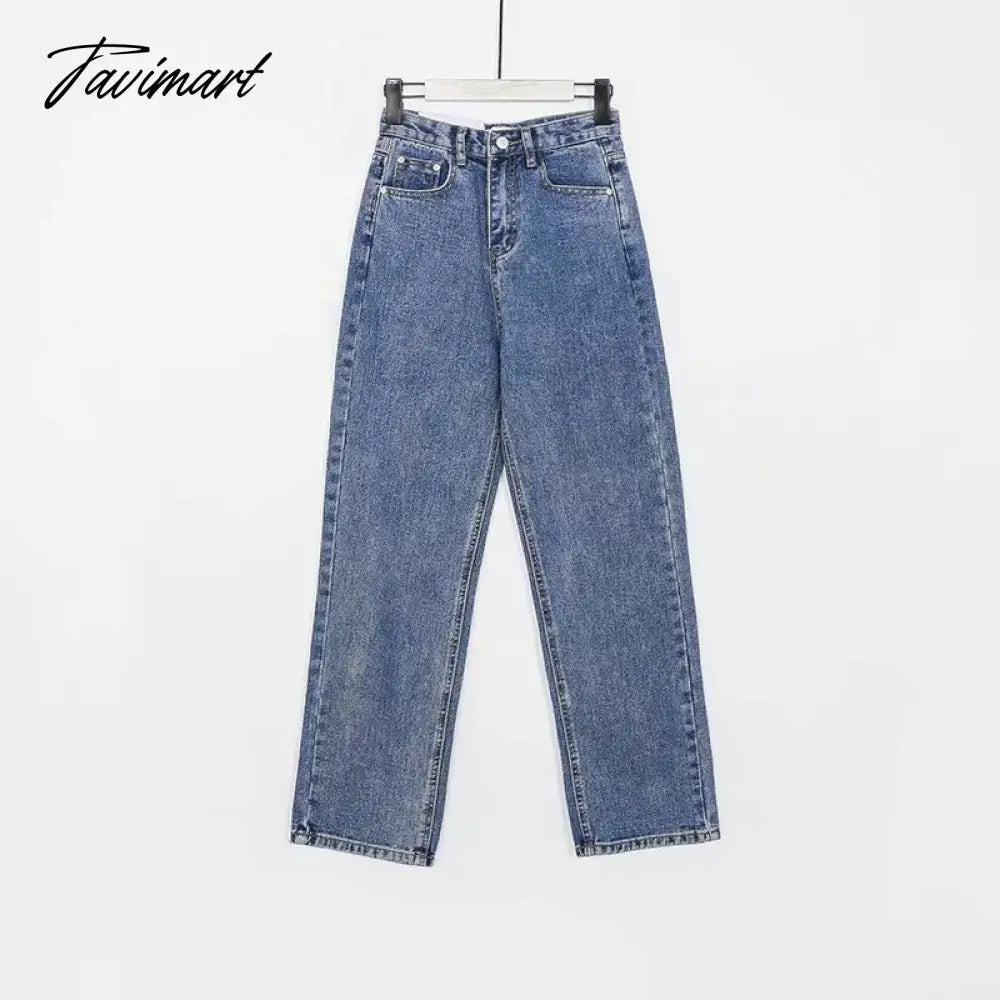 Women Vintage High Waist Straight Leg Jeans Blue Wide Leg Jean