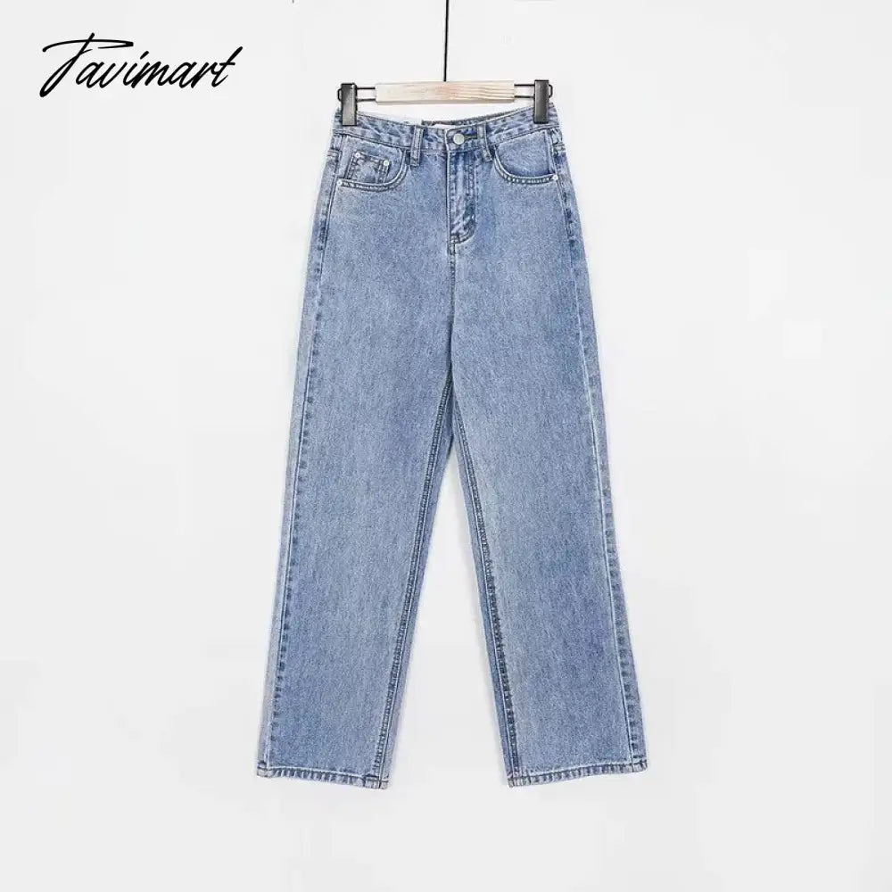Women Vintage High Waist Straight Leg Jeans Blue Wide Leg Jean