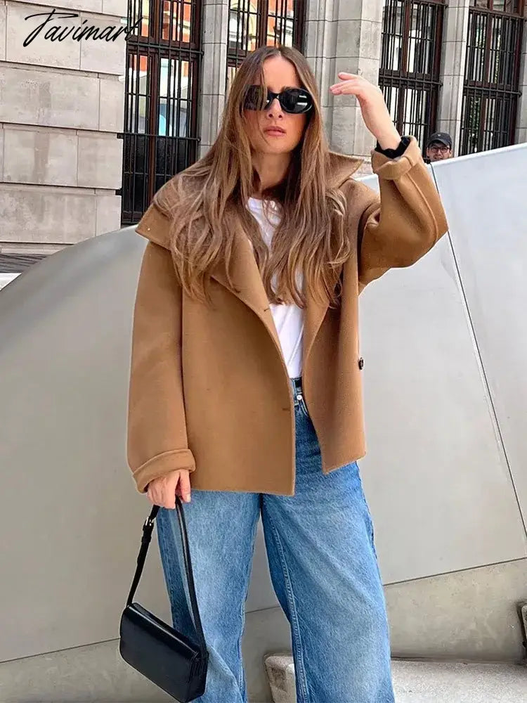 Women Vintage Solid Turn Down Collar Overcoat Loose Long Sleeve Single Breasted Jacket Autumn Fashion Casual Street Outerwear