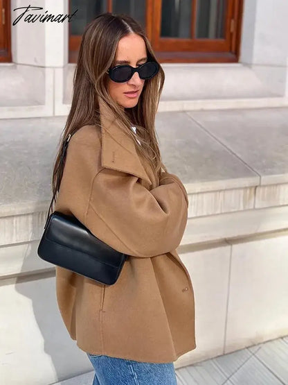 Women Vintage Solid Turn Down Collar Overcoat Loose Long Sleeve Single Breasted Jacket Autumn Fashion Casual Street Outerwear