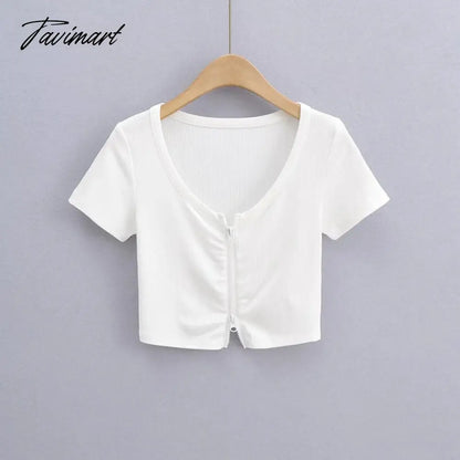 Women Zip Through Ruched Crop T-Shirt