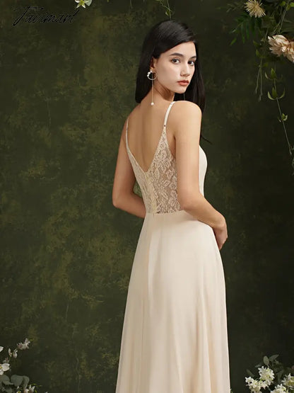 Womens Bridesmaid Dress Long Summer V Neck Backless A Line Sleeveless Wedding Party Gown Dusty Rose Spaghetti Strap Robe Mariage