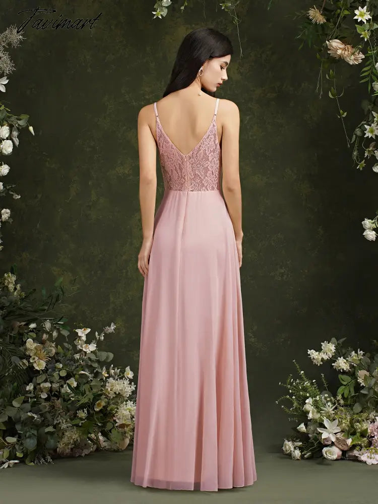 Womens Bridesmaid Dress Long Summer V Neck Backless A Line Sleeveless Wedding Party Gown Dusty Rose Spaghetti Strap Robe Mariage