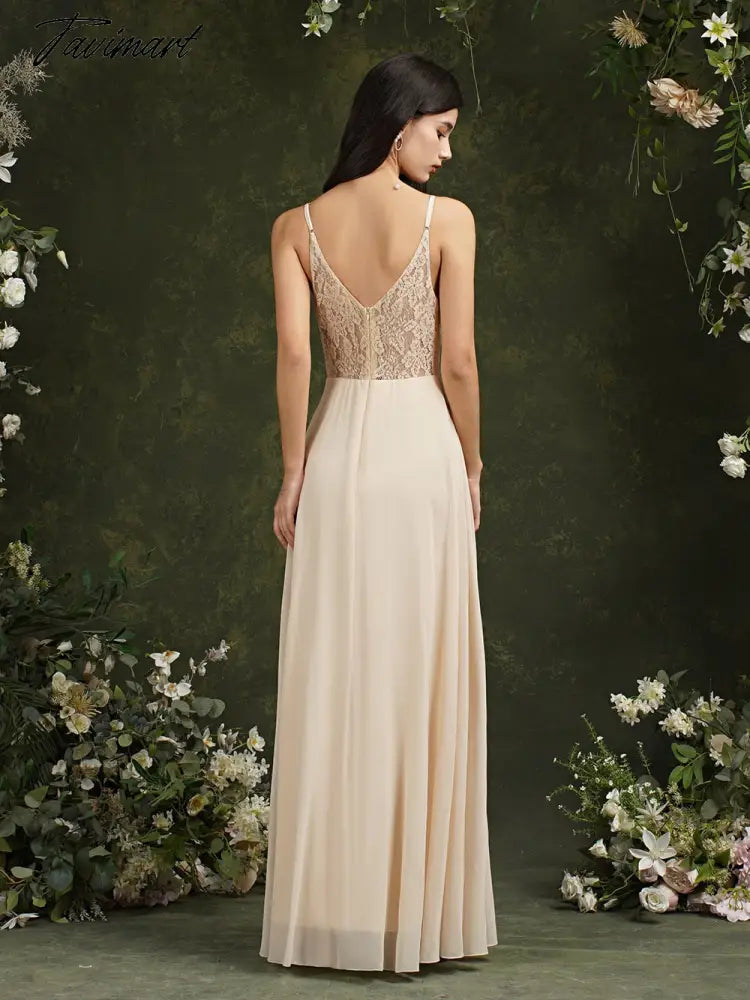 Womens Bridesmaid Dress Long Summer V Neck Backless A Line Sleeveless Wedding Party Gown Dusty Rose Spaghetti Strap Robe Mariage