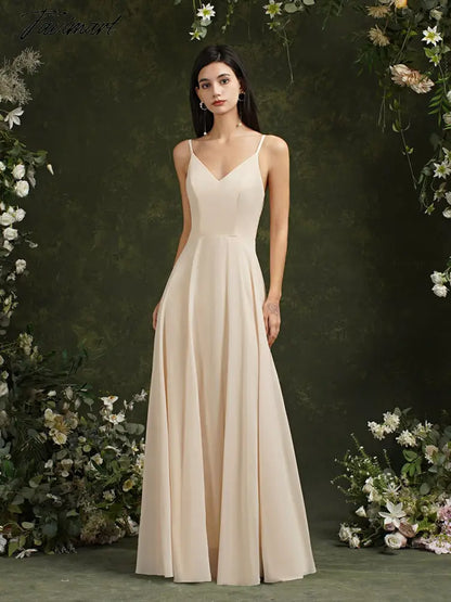 Womens Bridesmaid Dress Long Summer V Neck Backless A Line Sleeveless Wedding Party Gown Dusty Rose Spaghetti Strap Robe Mariage