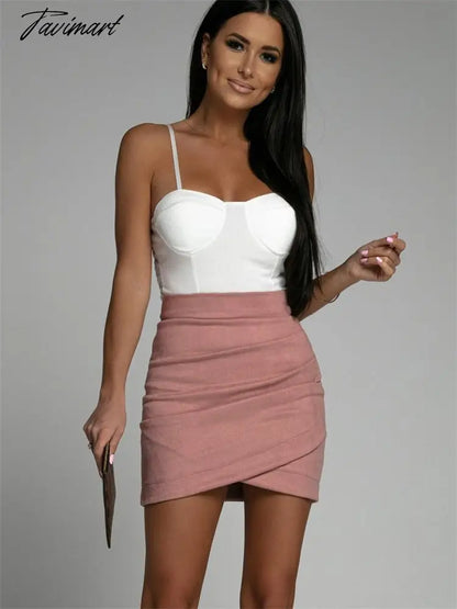 Womens Faux Suede Skirt Official Ladies A-Line Mini Pencil Skirt For Women High Waist Classic Wrap Front Slit Skirts