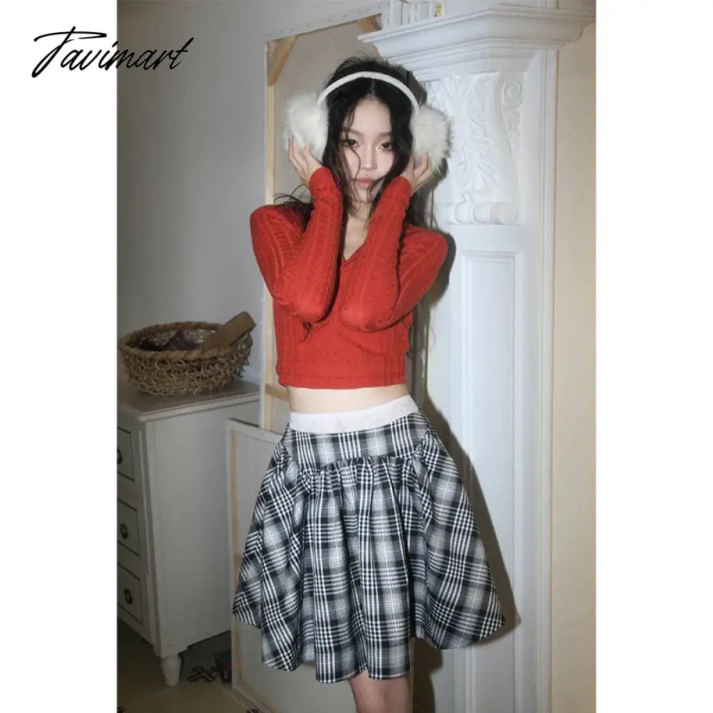 Womens Harajuku Mini Pleated Plaid Skater Skirt High Waist Hip Hop Clubwear gothic harajuku skirt Japan A-Line Skirt Spring 2024