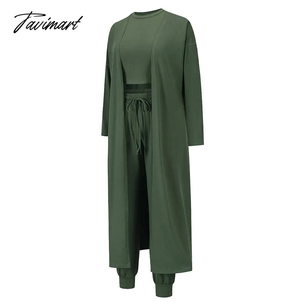 Womens Pajamas Set Fall Winter 3 Piece Loungewear Set Crop Vest Top Loose Pants and Cardigan Knitwear Lounge Set