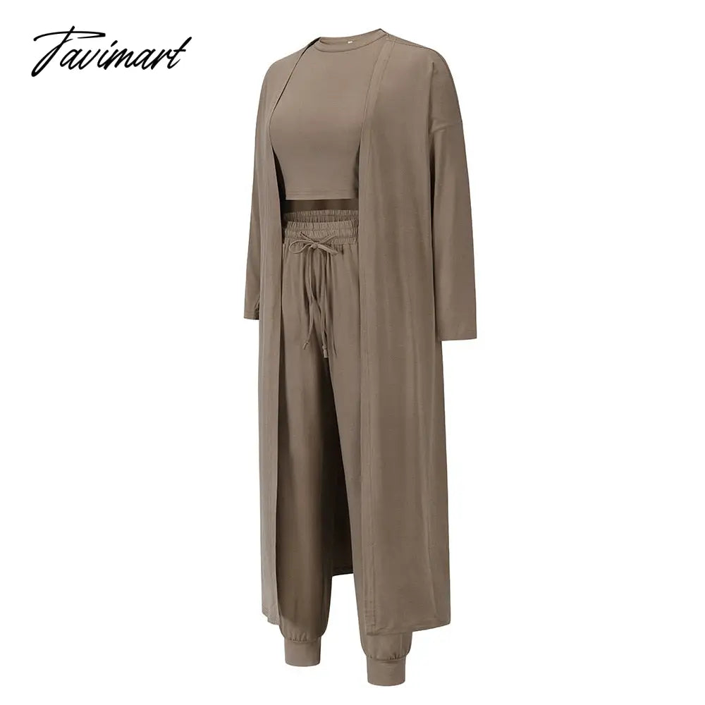 Womens Pajamas Set Fall Winter 3 Piece Loungewear Set Crop Vest Top Loose Pants and Cardigan Knitwear Lounge Set